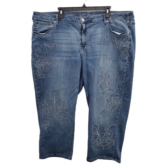 Lane Bryant Girlfriend Crop Woman's Embroidered Floral Stretch Denim Plus Sz 24‎ - Picture 1 of 10